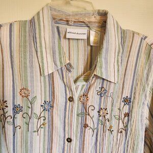 Alfred Dunner 3/4 Sleeve Striped Blouse with Embroidered Detail